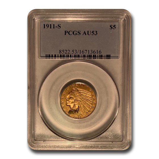 1911-S $5 Indian Gold Half Eagle AU-53 PCGS 1911-S $5 Indian Gold Half Eagle AU-53 PCGS