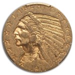1911-S $5 Indian Gold Half Eagle AU-58 PCGS