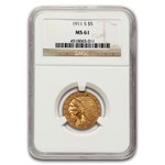 1911-S $5 Indian Gold Half Eagle MS-61 NGC