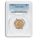 1911-S $5 Indian Gold Half Eagle MS-61 PCGS