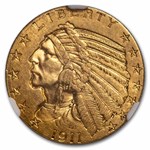 1911-S $5 Indian Gold Half Eagle MS-62 NGC