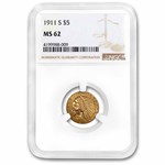 1911-S $5 Indian Gold Half Eagle MS-62 NGC