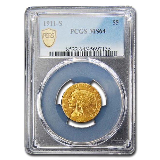 1911-S $5 Indian Gold Half Eagle MS-64 PCGS 1911-S $5 Indian Gold Half Eagle MS-64 PCGS