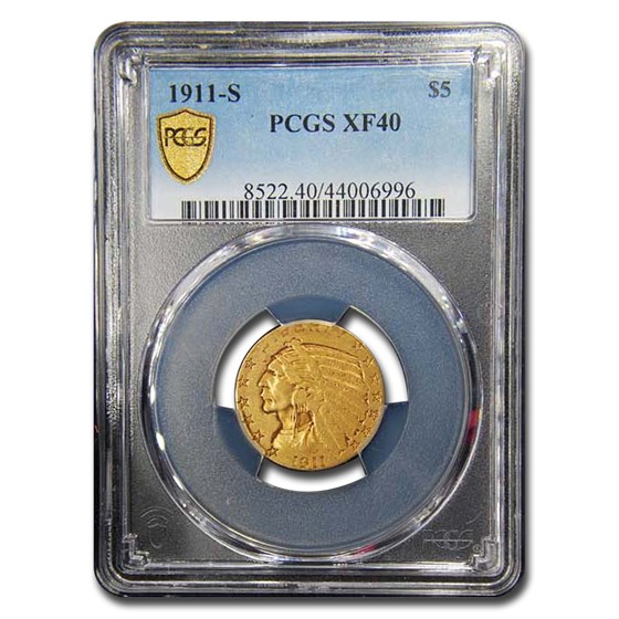 1911-S $5 Indian Gold Half Eagle XF-40 PCGS 1911-S $5 Indian Gold Half Eagle XF-40 PCGS
