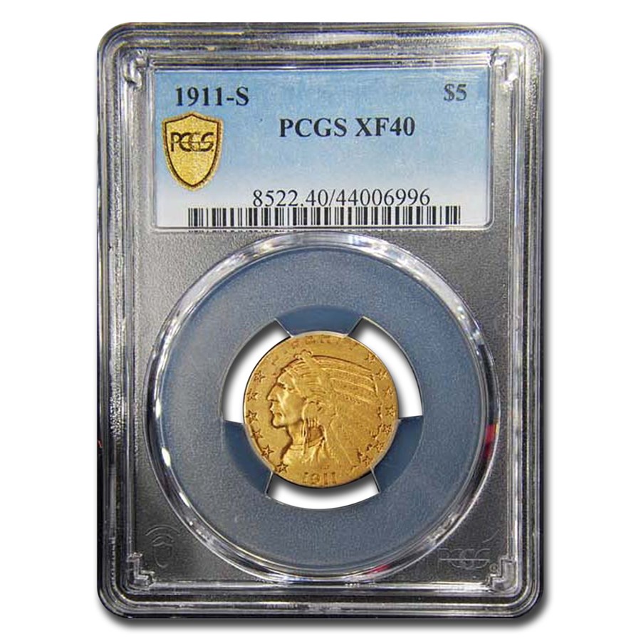 1911-S $5 Indian Gold Half Eagle XF-40 PCGS