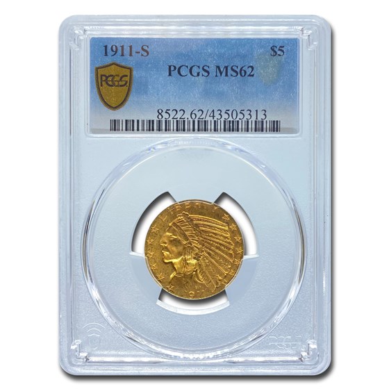 1911-S $5 Indian Gold Half Eagle MS-62 PCGS 1911-S $5 Indian Gold Half Eagle MS-62 PCGS