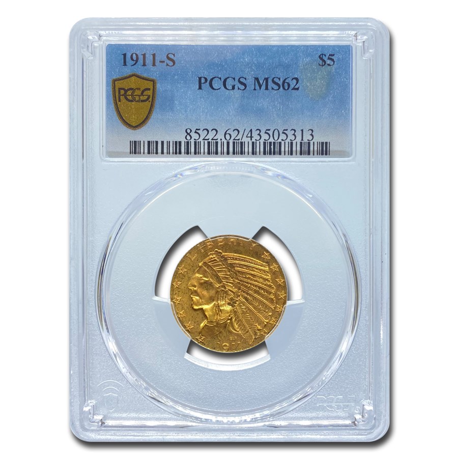 1911-S $5 Indian Gold Half Eagle MS-62 PCGS