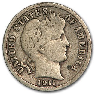 1911-S Barber Dime Good/VG 1911-S Barber Dime Good/VG