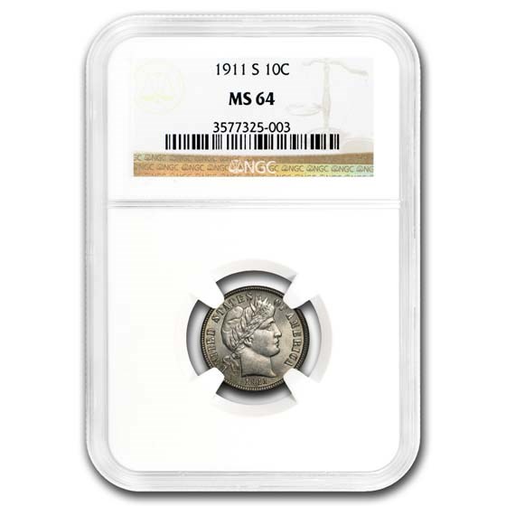 1911-S Barber Dime MS-64 NGC 1911-S Barber Dime MS-64 NGC