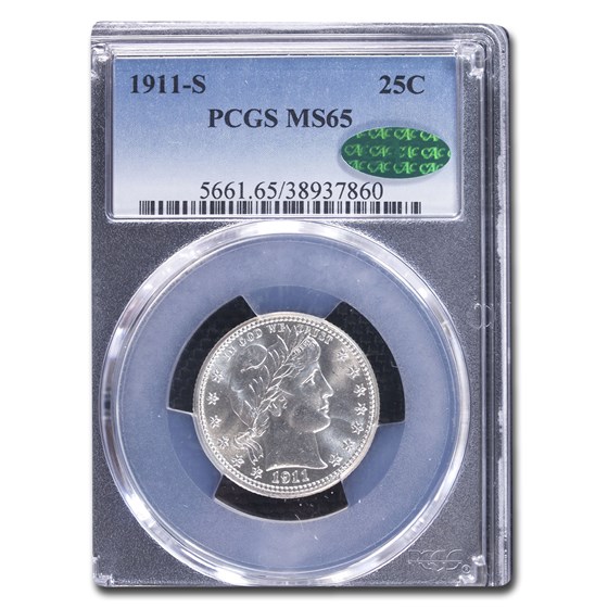 1911-S Barber Quarter MS-65 PCGS CAC 1911-S Barber Quarter MS-65 PCGS CAC