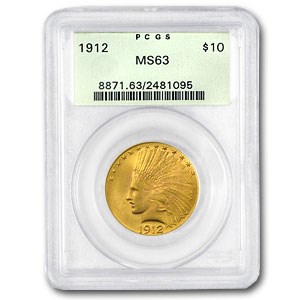 1912 $10 Indian Gold Eagle MS-63 PCGS (Old Green Holder) 1912 $10 Indian Gold Eagle MS-63 PCGS (Old Green Holder)