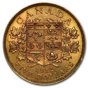 1912-1914 Canada Gold $5 XF/AU (Cleaned or Polished)