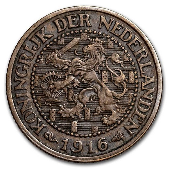 1912-1941 Netherlands Copper 2 1/2 Cents Wilhelmina I Avg Circ 1912-1941 Netherlands Copper 2 1/2 Cents Wilhelmina I Avg Circ
