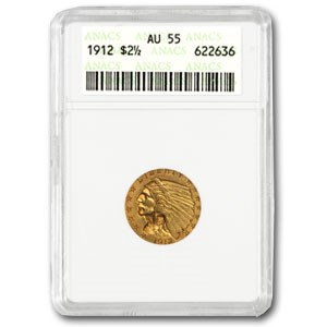 1912 $2.50 Indian Gold Quarter Eagle AU-55 ANACS 1912 $2.50 Indian Gold Quarter Eagle AU-55 ANACS