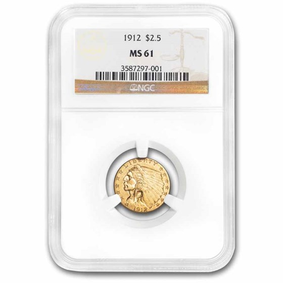 1912 $2.50 Indian Gold Quarter Eagle MS-61 NGC 1912 $2.50 Indian Gold Quarter Eagle MS-61 NGC