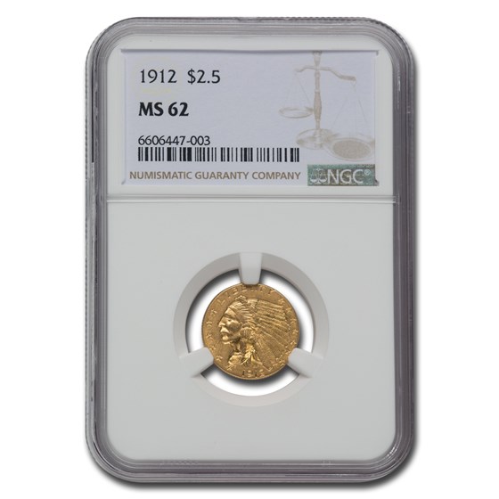 1912 $2.50 Indian Gold Quarter Eagle MS-62 NGC 1912 $2.50 Indian Gold Quarter Eagle MS-62 NGC