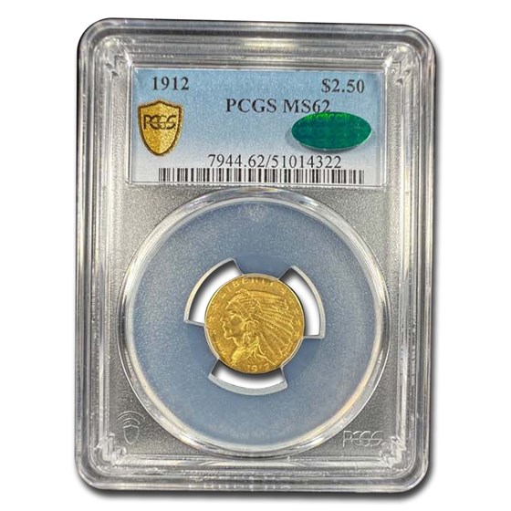 1912 $2.50 Indian Gold Quarter Eagle MS-62 PCGS CAC 1912 $2.50 Indian Gold Quarter Eagle MS-62 PCGS CAC