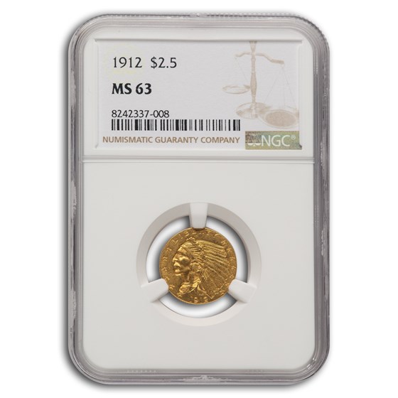 1912 $2.50 Indian Gold Quarter Eagle MS-63 NGC 1912 $2.50 Indian Gold Quarter Eagle MS-63 NGC