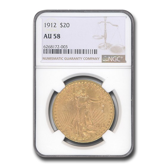 1912 $20 Saint-Gaudens Gold Double Eagle AU-58 NGC 1912 $20 Saint-Gaudens Gold Double Eagle AU-58 NGC