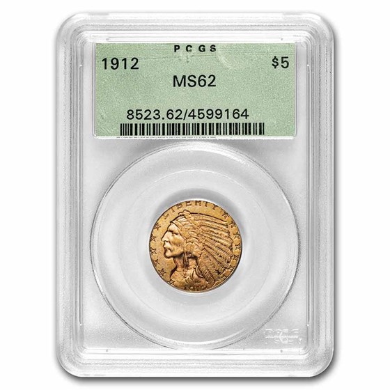 1912 $5.00 Indian Gold Half Eagle MS-62 PCGS (OGH) 1912 $5.00 Indian Gold Half Eagle MS-62 PCGS (OGH)