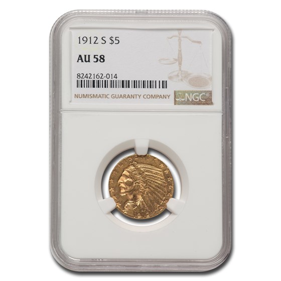 1912 $5 Indian Gold Half Eagle AU-58 NGC 1912 $5 Indian Gold Half Eagle AU-58 NGC