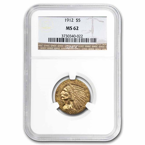 1912 $5 Indian Gold Half Eagle MS-62 NGC