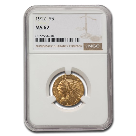 1912 $5 Indian Gold Half Eagle MS-62 NGC 1912 $5 Indian Gold Half Eagle MS-62 NGC