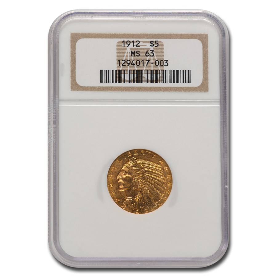 1912 $5 Indian Gold Half Eagle MS-63 NGC