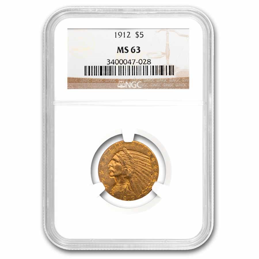 1912 $5 Indian Gold Half Eagle MS-63 NGC