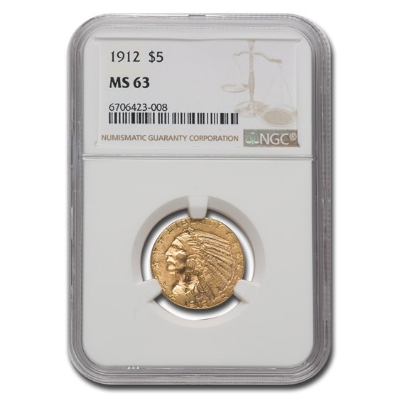 1912 $5 Indian Gold Half Eagle MS-63 NGC 1912 $5 Indian Gold Half Eagle MS-63 NGC