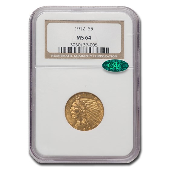 1912 $5 Indian Gold Half Eagle MS-64 NGC CAC 1912 $5 Indian Gold Half Eagle MS-64 NGC CAC