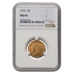 1912 $5 Indian Gold Half Eagle MS-64 NGC