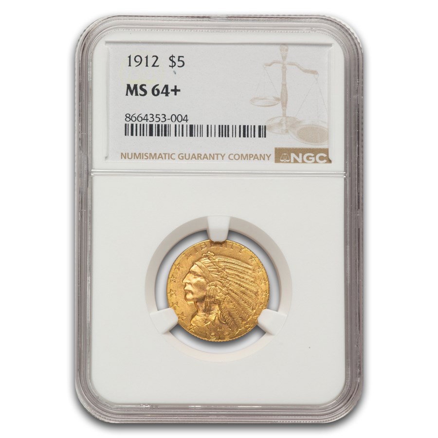 1912 $5 Indian Gold Half Eagle MS-64+ NGC