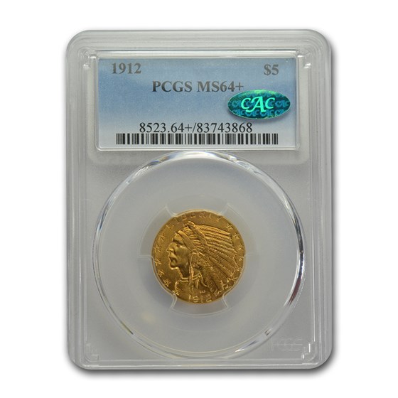 1912 $5 Indian Gold Half Eagle MS-64+ PCGS CAC 1912 $5 Indian Gold Half Eagle MS-64+ PCGS CAC