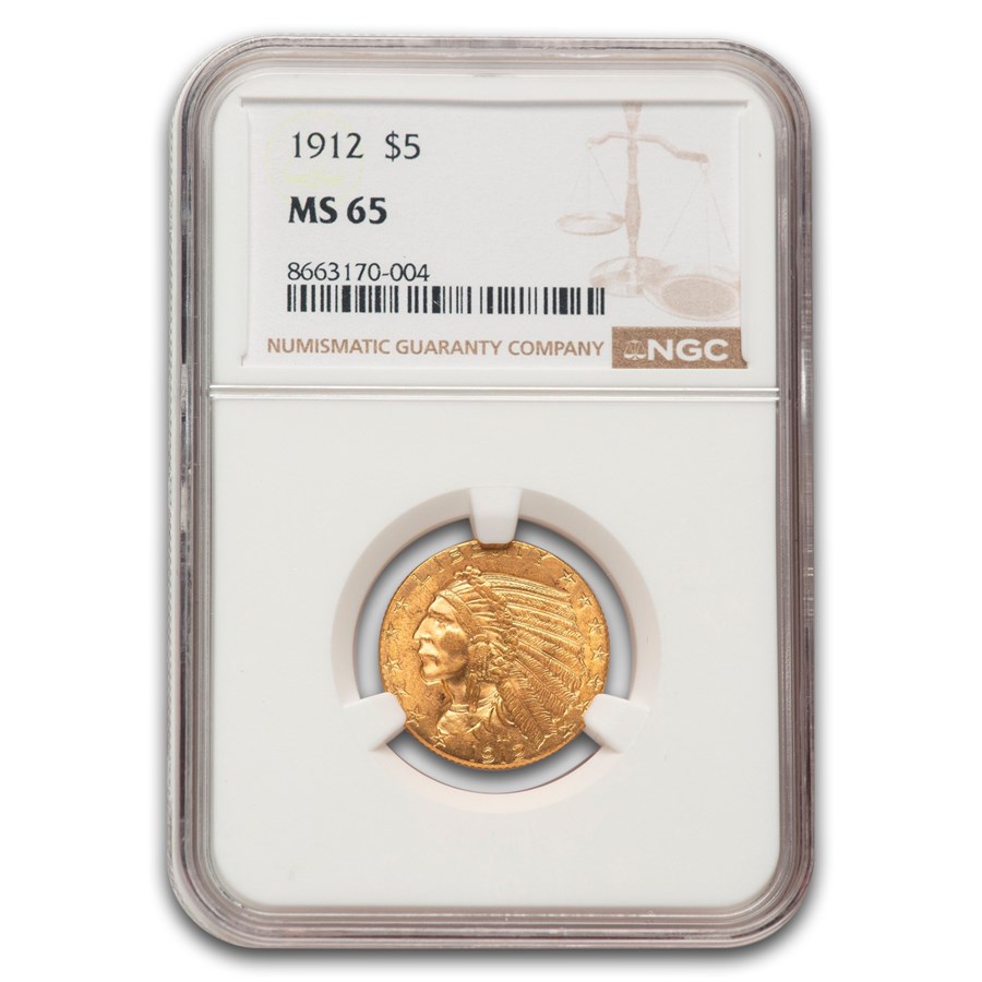 1912 $5 Indian Gold Half Eagle MS-65 NGC