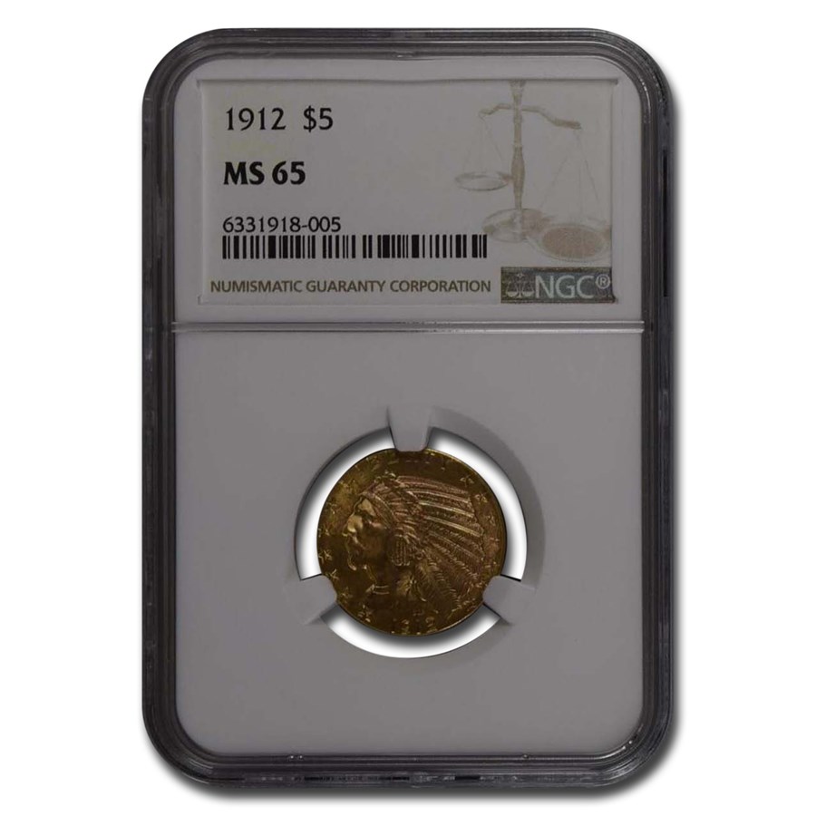 1912 $5 Indian Gold Half Eagle MS-65 NGC