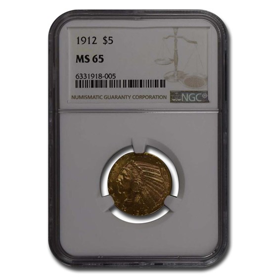 1912 $5 Indian Gold Half Eagle MS-65 NGC 1912 $5 Indian Gold Half Eagle MS-65 NGC