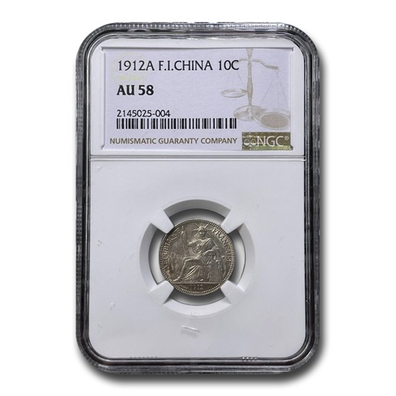 1912-A French Indo-China Silver 10 Centimes AU-58 NGC 1912-A French Indo-China Silver 10 Centimes AU-58 NGC