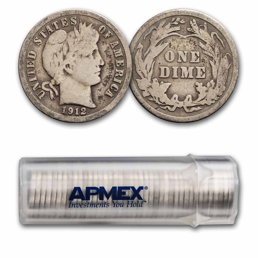 1912 Barber Dime 50-Coin Roll Avg Circ