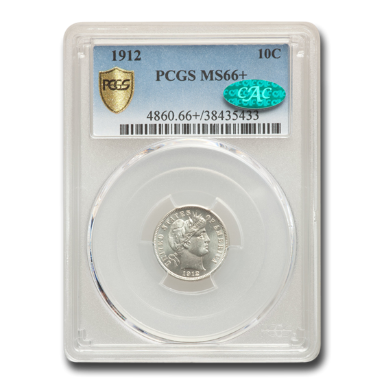 1912 Barber Dime MS-66+ PCGS CAC 1912 Barber Dime MS-66+ PCGS CAC
