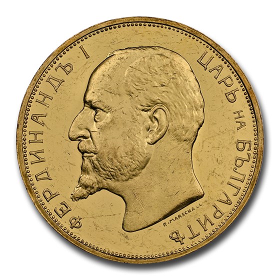 1912 Bulgaria Gold 100 Leva Ferdinand I MS-60 NGC (PL) 1912 Bulgaria Gold 100 Leva Ferdinand I MS-60 NGC (PL)