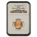 1912 Canada Gold $5 King George V MS-62 NGC