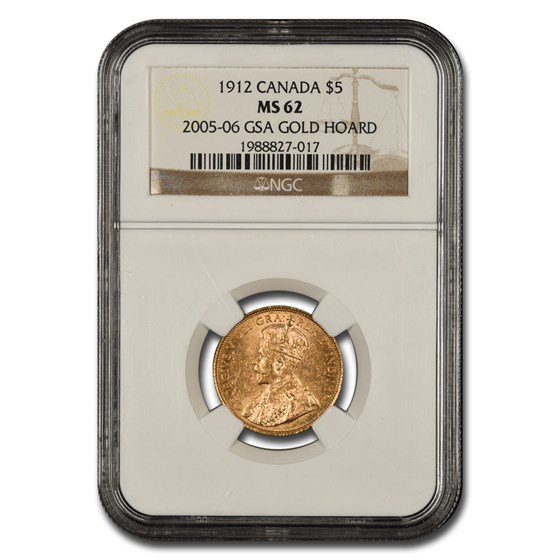 1912 Canada Gold $5 King George V MS-62 NGC 1912 Canada Gold $5 King George V MS-62 NGC