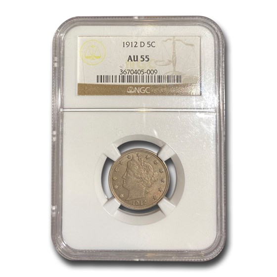 1912-D Liberty Head V Nickel AU-55 NGC 1912-D Liberty Head V Nickel AU-55 NGC