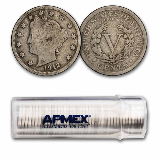 1912-D Liberty Head V Nickels 40-Coin Roll Avg Circ