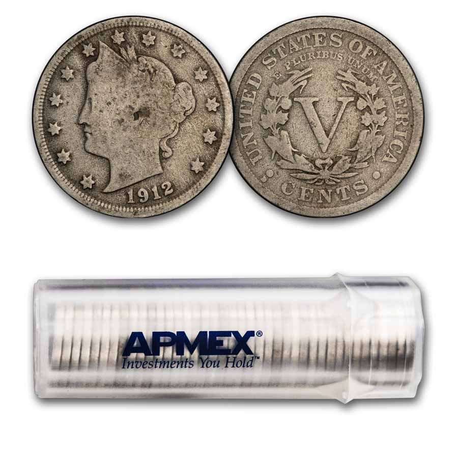 1912-D Liberty Head V Nickels 40-Coin Roll Avg Circ