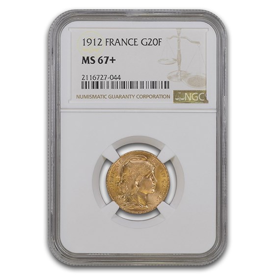 1912 France Gold 20 Francs MS-67+ NGC