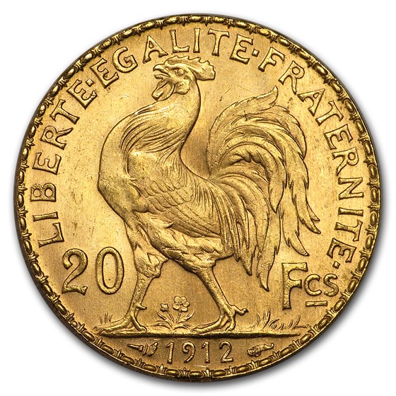 1912 France Gold 20 Francs Rooster BU 1912 France Gold 20 Francs Rooster BU