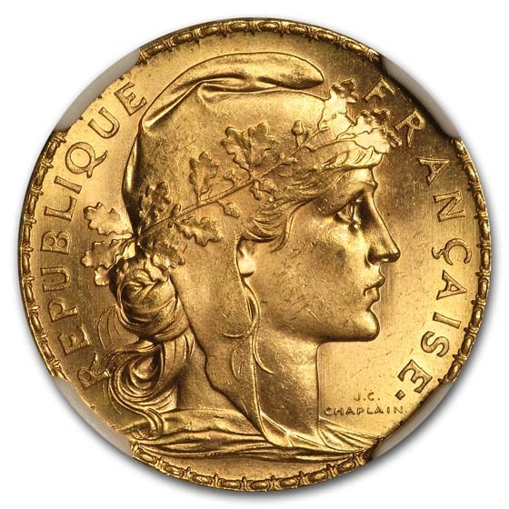 Buy 1912 France Gold 20 Francs Rooster MS-65 NGC | APMEX