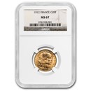 1912 France Gold 20 Francs Rooster MS-67 NGC